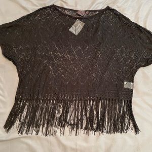 NWT Black Lace Fringe Cover Up Top Size M